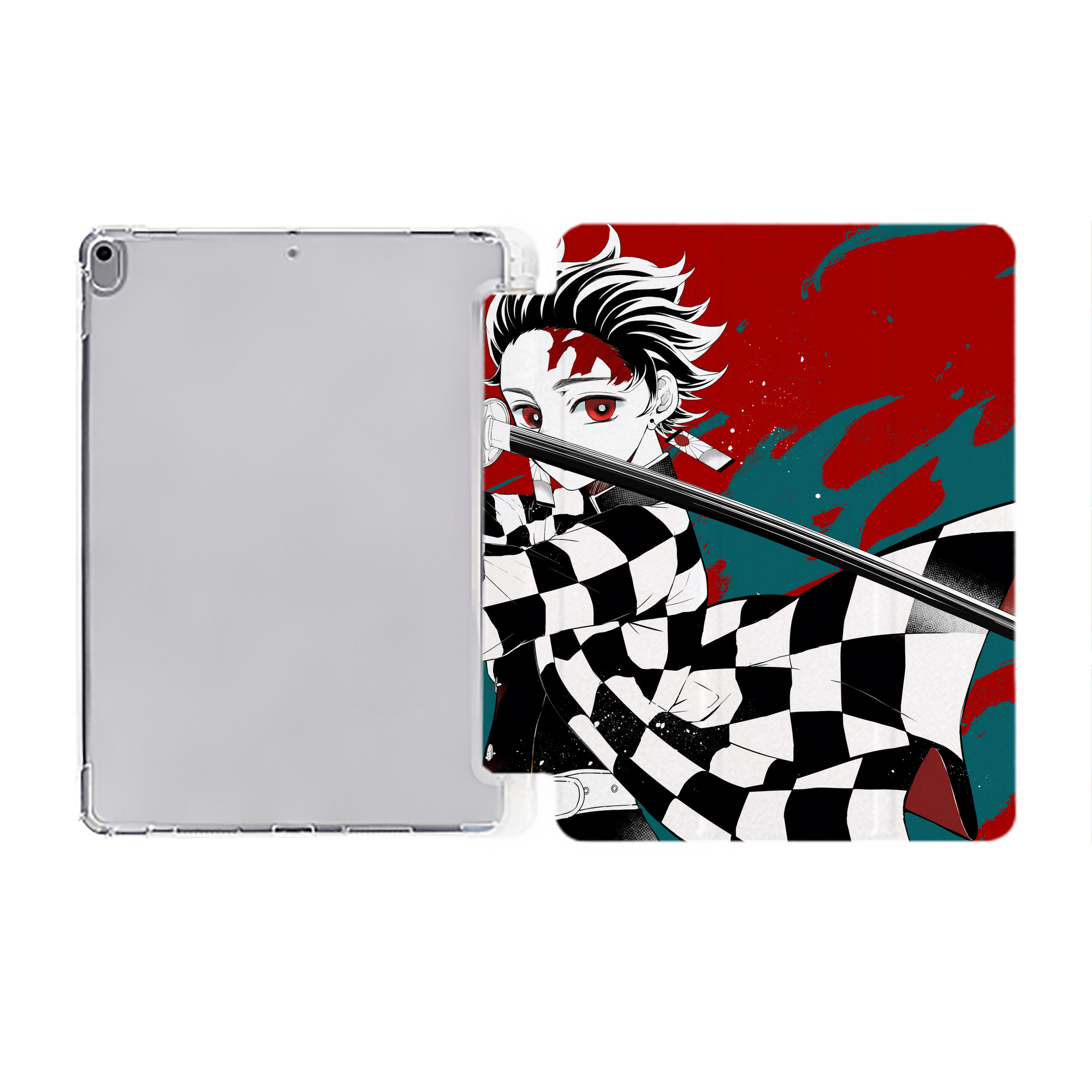 （画像用） 鬼滅の刃（きめつのやいば）竈門 炭治郎／かまど たんじろう Kamado Tanjirou IPad ケース ペン収納付き 三つ折りスタンド PUレザー×シリコン 対応機種9.5/10.5/10.9インチ